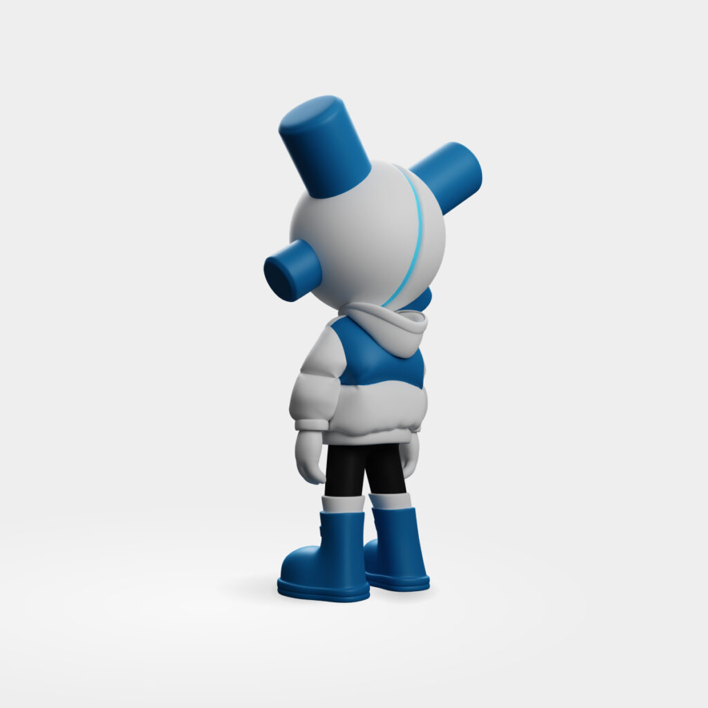 Art toy EQSO Deep Blue vu de trois quarts dos