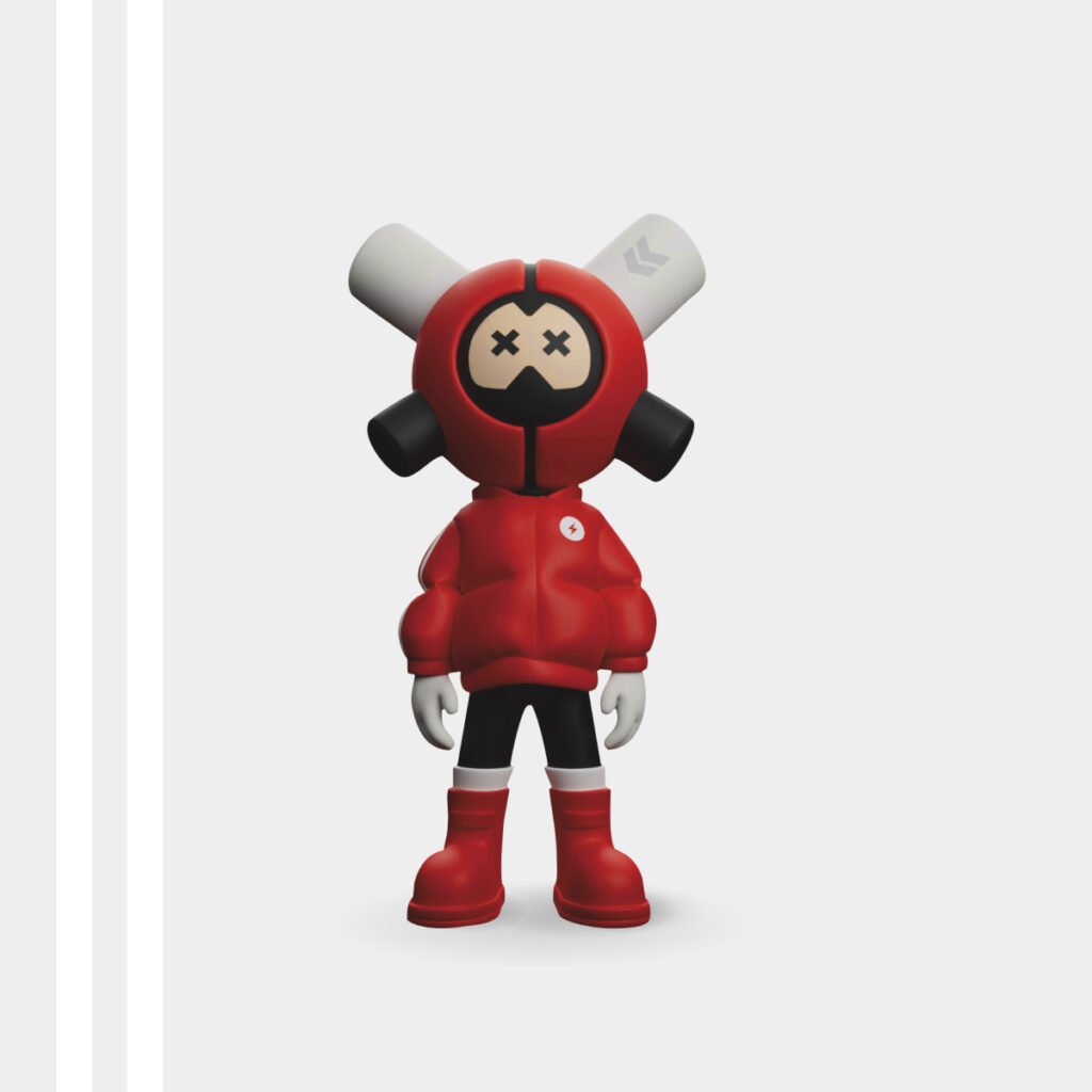 Art toy EQSO Xtra Red de face devant des bandes blanches