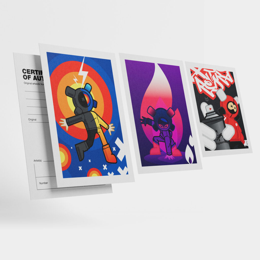 The 3 illustrated certificates of authenticity of the EQSO Series 2 pack
